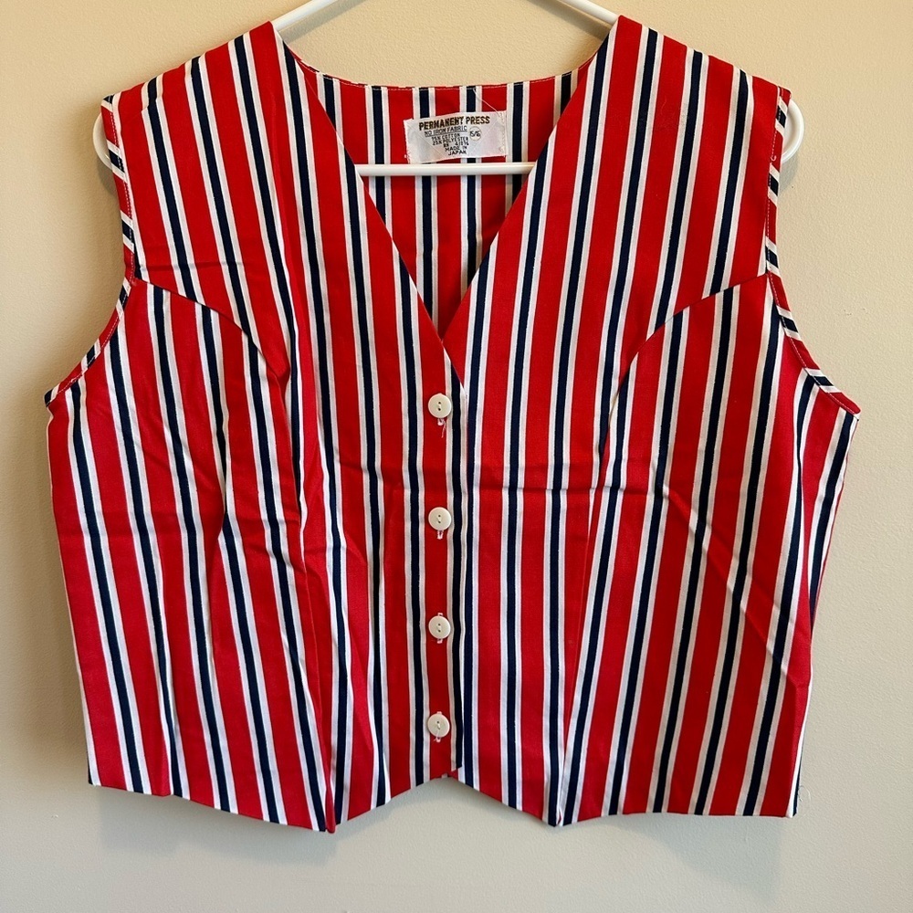 Vtg 60’s/70’s Permanent Press Women’s Red White Blue Striped Vest 15/16 Japan
